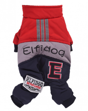 ОДЕЖДА Комбинезон трехцветный, верх красный, надпись "Elfidog" ХS-21см (Хм03ХС) - фото 90473