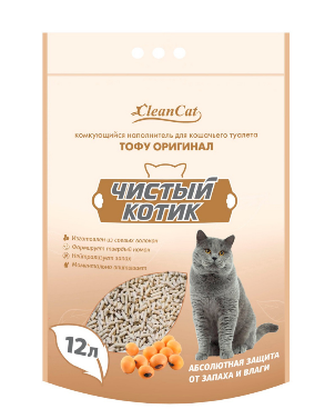 Наполнитель "Чистый котик" комкующийся, ТОФУ оригинал, 12 л (ТО012) - фото 90502