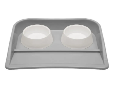 Набор с двумя мисками 0,3л для животных (на подставке) (серый) (М8629) - фото 90978