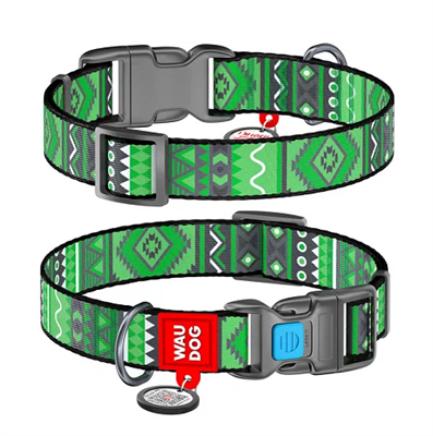 Ошейник WAUDOG Nylon с QR паспортом рис "Этно зеленый", Ш 15мм, длина 23-35см (4632) "COLLAR" - фото 91136