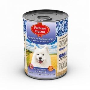 Корм РОДНЫЕ КОРМА Говядина с потрошками в желе по купечески конс. для собак 970г - фото 91778