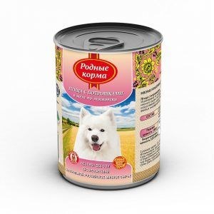 Корм РОДНЫЕ КОРМА Елец Птица с потрошками в желе по московски конс. 970 г для собак 1х12 - фото 92011