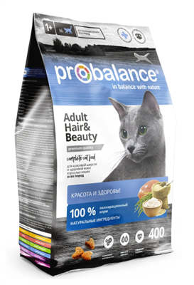Корм ProBalance HAIR&BEAUTY сухой для кошек, Красивая шерсть и здоровая кожа, 400гр (6547) - фото 92504