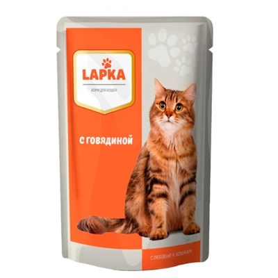 Корм ЛАПКА пауч для кошек, с говядиной в соусе, 85гр (1682) - фото 92690