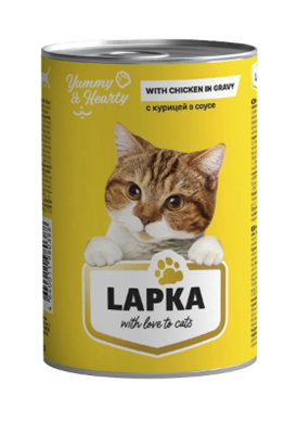 Корм ЛАПКА консервированный для кошек с курицей в соусе, банка 415 гр (0388) - фото 92945