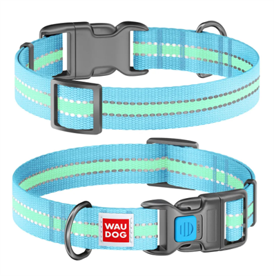 Ошейник WAUDOG Nylon с QR паспортом светонакопит,Ш 25мм,длина 31-49см,голубой(45642)"COLLAR" СКИДКА - фото 94396