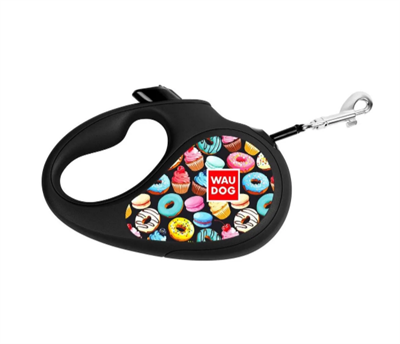 Поводок-рулетка WAUDOG рис. "Пончики", XS, 12кг,3м, светоотраж лента черн (8123-0070-01) "COLLAR" - фото 94481