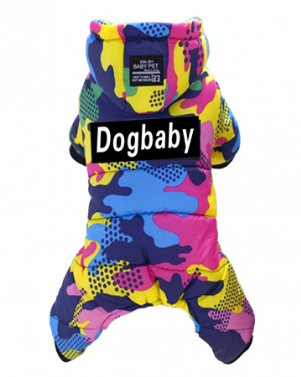 ОДЕЖДА Комбинезон с капюшоном пятнистый, желто-розовый, надпись "Dogbaby", S-20см (Хм10С) - фото 94483