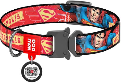 Ошейник WAUDOG Nylon с QR паспортом рис."Супермен" мет. пряж, Ш 15мм, дл23-35см,(0015-2005) "COLLAR" - фото 94486