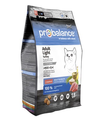 Корм ProBalance Adult Light Turkey сухой для взрослых кошек всех пород с индейкой, 1,8кг (3280) - фото 94660