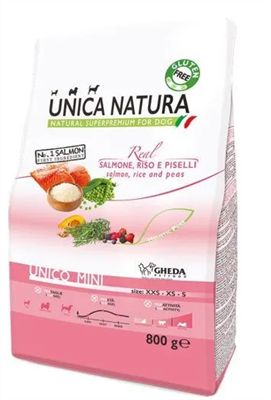Корм Unica Natura д/соб.мел.пор. лос.,рис,гор 800гр (4726) - фото 94689