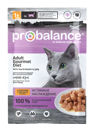 Корм ProBalance Gourmet diet  для кошек c телятиной и кроликом в желе, пауч 85гр (3150) - фото 94768