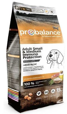 Корм ProBalance Immuno Adult Small&Medium сухой  для взрослых собак малых и средн. пород,15кг (0234) - фото 94774