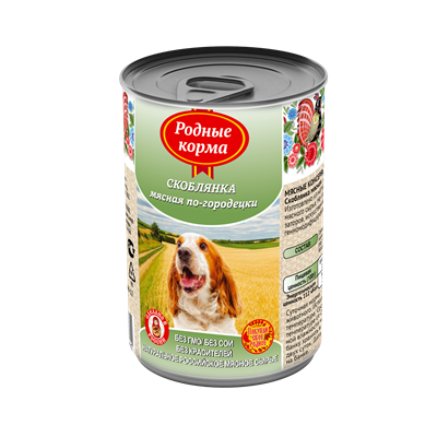 Корм РОДНЫЕ КОРМА Скоблянка мясная по-городецки конс. 970 г для собак 1х12 - фото 94797