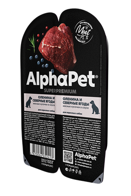 Корм AlphaPet Superpremium пауч для взрослых собак "Оленина и север.ягоды в соусе"100г (2413) - фото 94814