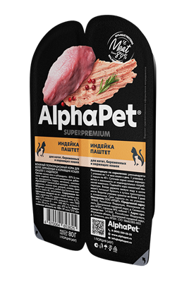 Корм AlphaPet Superpremium пауч для котят, берем. и кормящих кошек ПАШТЕТ с "Индейкой" 80г () - фото 94826