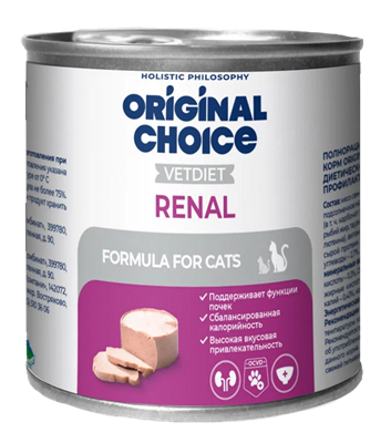 Корм ORIGINAL CHOICE VETDIET Renal ветерин.диета д/кошек профилактика болезней почек 240г - фото 94828