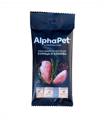 Крем-лакомство AlphaPet Superpremium для кошек с курицей и клюквой 48г (4608) - фото 94844