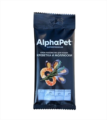 Крем-лакомство AlphaPet Superpremium для кошек с креветкой и моллюсками 48г (4820) - фото 94845