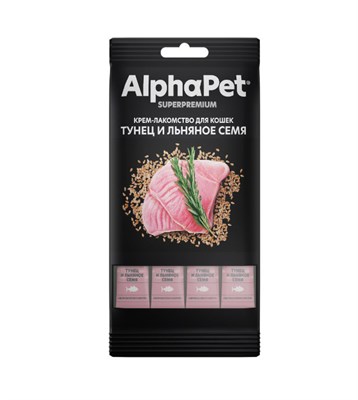 Крем-лакомство AlphaPet Superpremium для кошек с тунцом и льняным семенем 48г (4790) - фото 94847