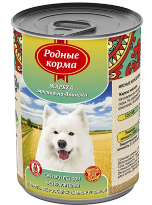 Корм РОДНЫЕ КОРМА Жареха мясная по-двински конс. для собак 970г - фото 94862