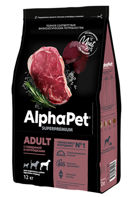Корм AlphaPet Superpremium сухой полнор-й для собак средних пород с говядиной и потрошками12кг(2093) - фото 94935