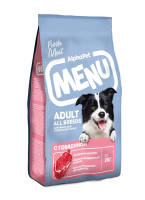 Корм AlphaPet Menu для взросл. собак всех пород с говядиной 2кг (2741) - фото 94951