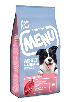 Корм AlphaPet Menu для взросл. собак всех пород с говядиной 15кг (2758) - фото 94952