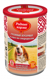 Корм РОДНЫЕ КОРМА Гусиные кусочки в соусе по-старорусски конс. для собак 970г - фото 95891
