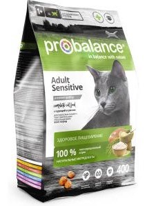 Корм ProBalance Sensitive для кошек c чувствит. пищеварением, курица-рис, 400гр (1286) - фото 95974