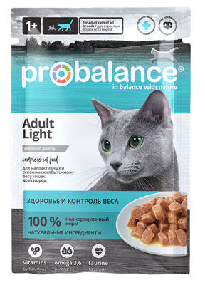 Корм ProBalance Light консервированный для малоактивных кошек, пауч 85гр (3204) СКИДКА  - фото 96001