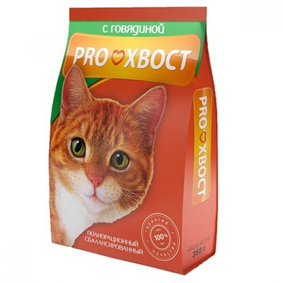 Корм PROХВОСТ сухой для кошек, говядина, 350гр (1545) - фото 96519