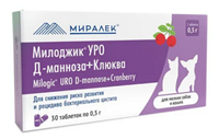МИЛОДЖИК УРО Д-манноза+клюква (для мелких собак и кошек), 30 табл