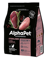 Корм AlphaPet Superpremium сухой полнор-й для стерил. кошек и котов с уткой и индейкой 0,4кг (1690)