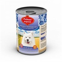 Корм РОДНЫЕ КОРМА Говядина с потрошками в желе по купечески конс. для собак 970г
