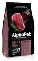 Корм AlphaPet Superpremium сухой полнор-й для собак крупных пород с говядиной и потрошками 12кг(1461