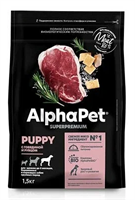 Корм AlphaPet Superpremium сухой полн-й д/круп щенков до 6м, берем собак с говяд. и рубц.1,5кг(1645)