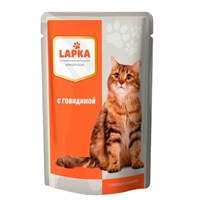 Корм ЛАПКА пауч для кошек, с говядиной в соусе, 85гр (1682)