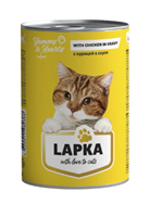 Корм ЛАПКА консервированный для кошек с курицей в соусе, банка 415 гр (0388)