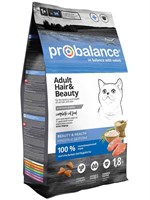 Корм ProBalance HAIR&BEAUTY сухой для кошек, Красивая шерсть и здоровая кожа, 1,8кг (3129)