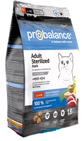 Корм ProBalance Adult Sterilized Duck для взр.стерилиз. кошек/кастр. котов, утка, 1,8кг (3266)