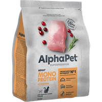 Корм AlphaPet Superpremium MONOPROTEIN сухой полнор-й для взр.кошек из индейки 0,4кг (2611)