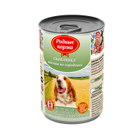 Корм РОДНЫЕ КОРМА Скоблянка мясная по-городецки конс. 970 г для собак 1х12