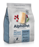 Корм AlphaPet Superpremium MONOPROTEIN сухой полнор-й для взр.кошек из белой рыбы 0,4кг (2833)