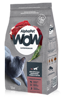 Корм AlphaPet WOW Superpremium сухой полнор-й для кошек и котов с говядиной и печенью 1,5кг(0846)