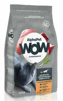 Корм AlphaPet WOW Superpremium сухой полнор-й для стерил/кошек и котов с индейк и потрош 0,75кг(0761