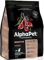 Корм AlphaPet Superpremium сухой полнор-й для кошек и котов с чувствит. пищев-м ягненок 0,4кг(1010)