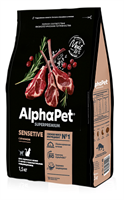 Корм AlphaPet Superpremium сухой полнор-й для кошек и котов с чувствит. пищев-м ягненок 1,5кг(1027)