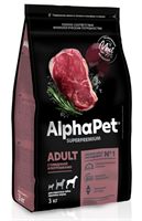 Корм AlphaPet Superpremium сухой полнор-й для собак крупных пород с говядиной и потрошками 3кг(1454)