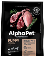 Корм AlphaPet Superpremium для щенков мелк пор,берем и корм/собак с ягненком и индейк 7кг(2307
